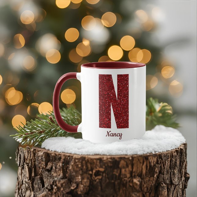 Modern Glitter Monogram N Mug with Name Mugg (Skapare uppladdad)