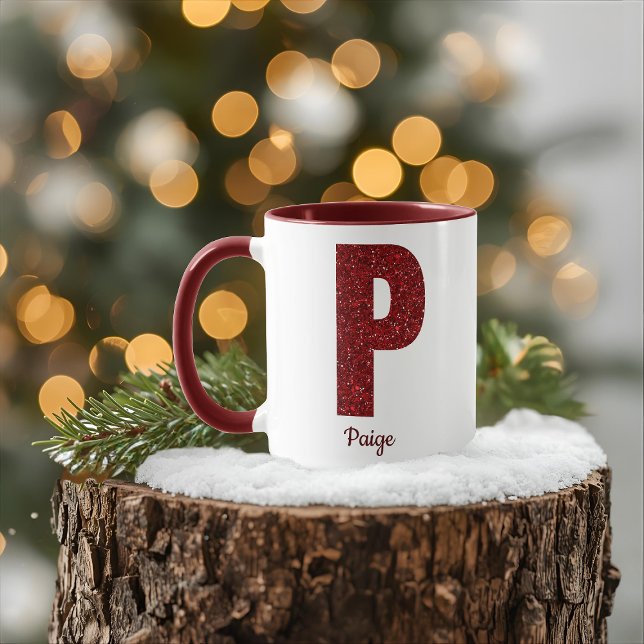 Modern Glitter Monogram P Mug with Name Mugg (Skapare uppladdad)