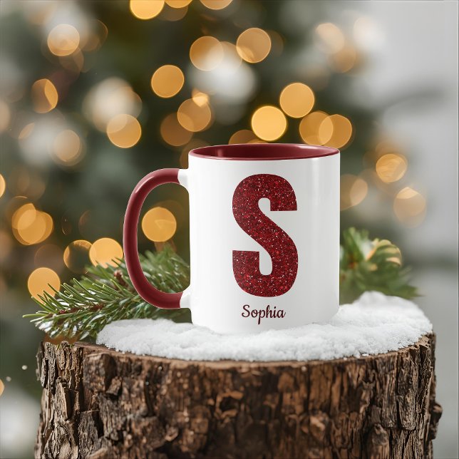 Modern Glitter Monogram S Mugg med Namn (Skapare uppladdad)