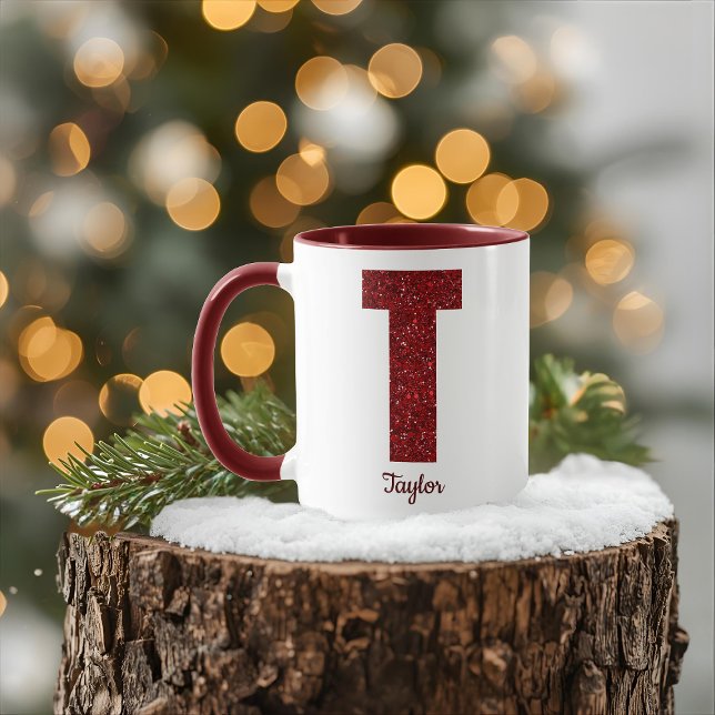 Modern Glitter Monogram T Mug with Name Mugg (Skapare uppladdad)