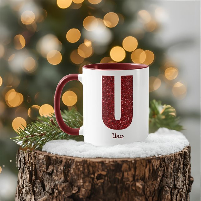 Modern Glitter Monogram U-mugg med namn Mugg (Skapare uppladdad)
