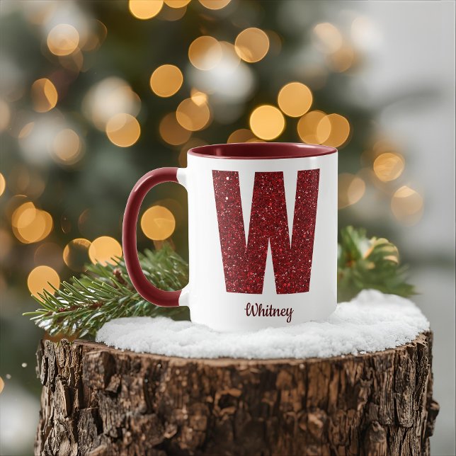 Modern Glitter Monogram W Mugg med Namn (Skapare uppladdad)