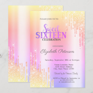 Modern Glitter Ombre-dropp Sweet 16 Inbjudningar
