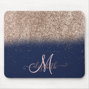 Modern Glitter Ombre Ro Guld Monogram marblå marbl Musmatta