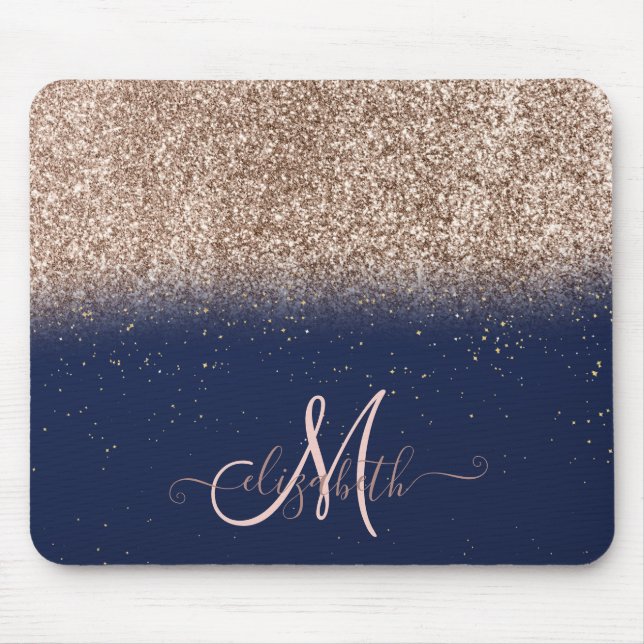 Modern Glitter Ombre Ro Guld Monogram marblå marbl Musmatta (Framsidan)