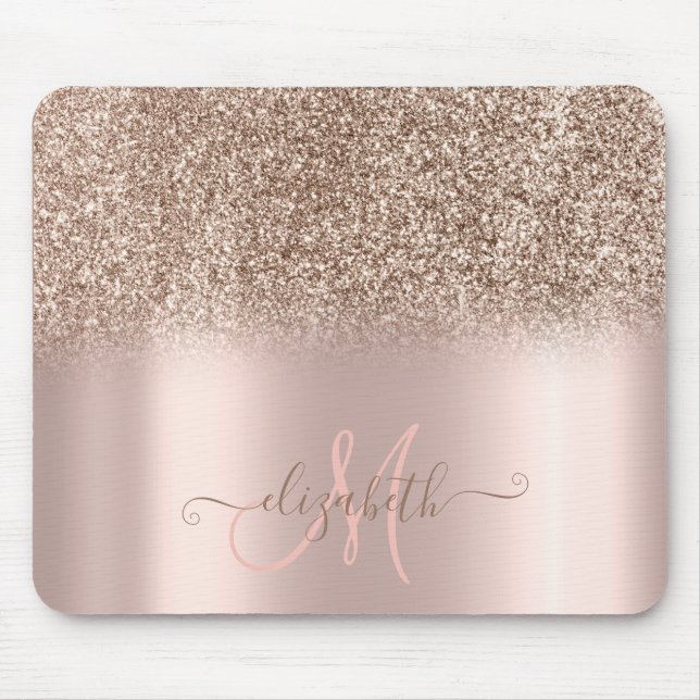Modern Glitter Ombre Ro Guld Monogram Musmatta (Framsidan)