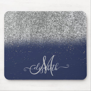 Modern Glitter Ombre Silver Monogram marblå marblå Musmatta