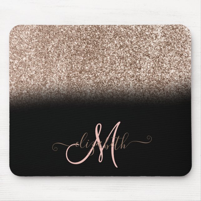 Modern Glitter Ombre Svart Monogram Musmatta (Framsidan)