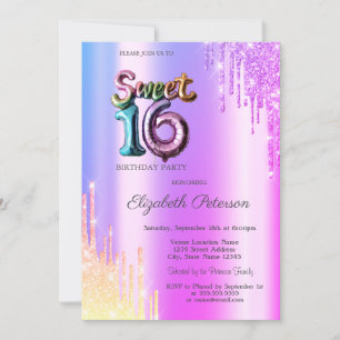 Modern Glitter Ombre Violett Droppe Ballong Sweet Inbjudningar
