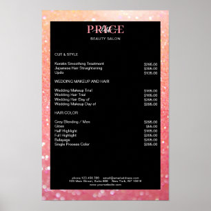 Modern Glitter Peach Coral Prislista Affisch