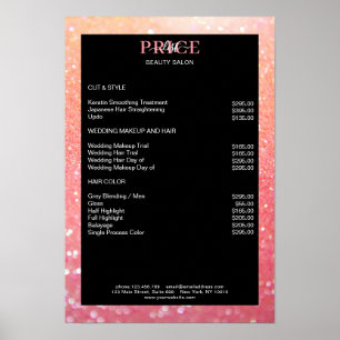 Modern Glitter Peach Coral Prislista Affisch