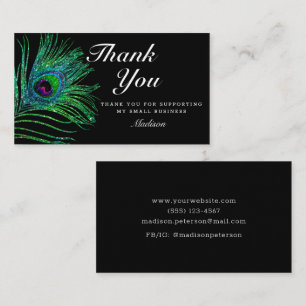 Modern Glitter Peacock Feather Boho Tack Visitkort