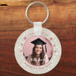 Modern Glitter Photo Dusty Rosa Studenten Nyckelring