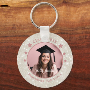 Modern Glitter Photo Dusty Rosa Studenten Nyckelring