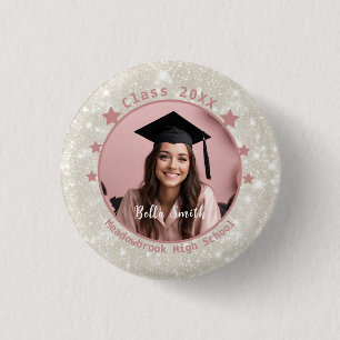 Modern Glitter Photo Rosa Gift Studenten Knapp