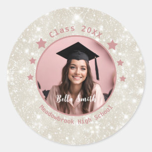 Modern Glitter Photo Studenten Runt Klistermärke