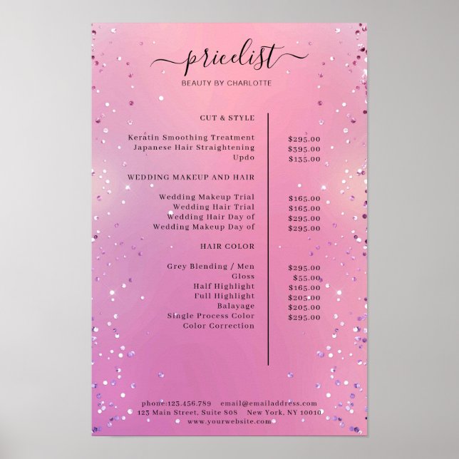 Modern Glitter Prislista Affisch (Framsidan)