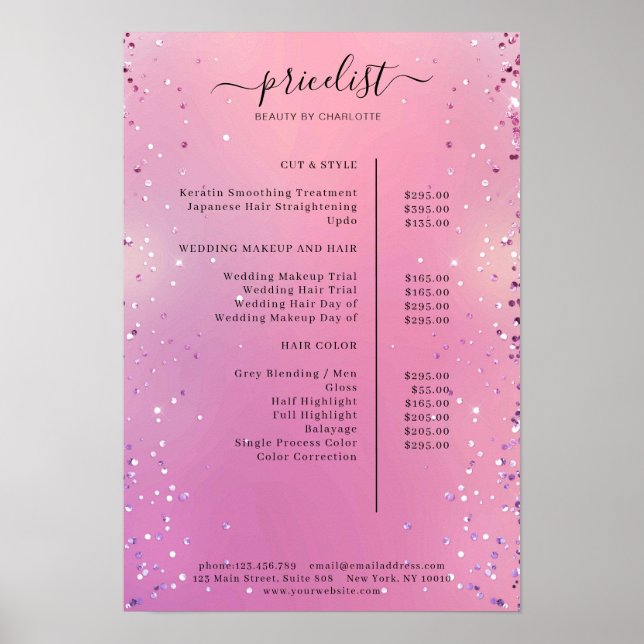 Modern Glitter Prislista Affisch (Framsidan)