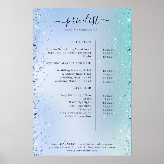 Modern Glitter Prislista Affisch (Framsidan)
