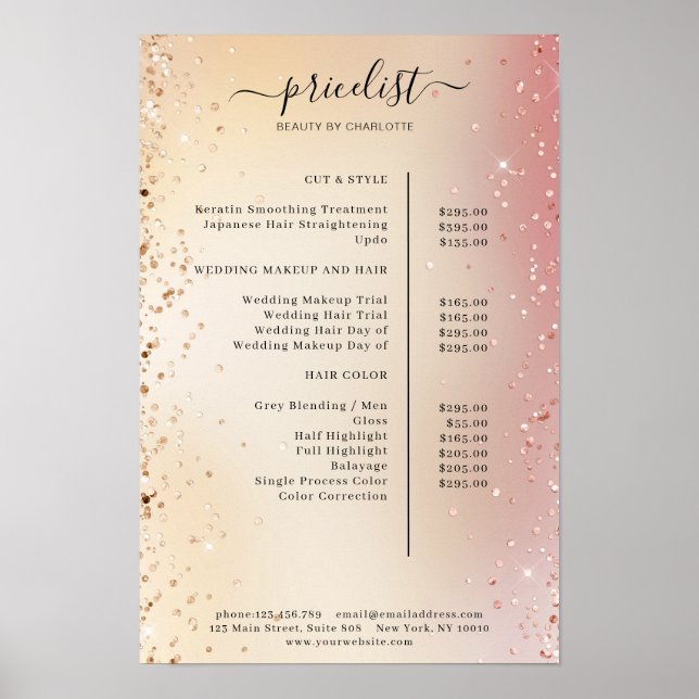 Modern Glitter Prislista Affisch (Framsidan)
