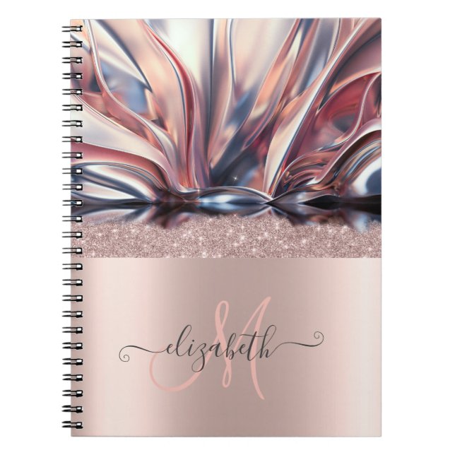 Modern Glitter Rosa Guld Monogram Abstrakt Anteckningsbok (Framsidan)
