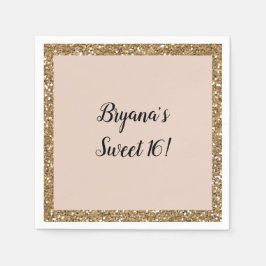 Modern Glitter Rosa Guld Rodnad Glam Söt 16 Födels Pappersservett