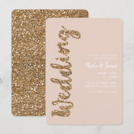 Modern Glitter Rosa Guld Ros Blush Glam Bröllop Inbjudningar