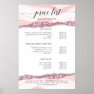 Modern, glitter, rosa-vit prislista Poster