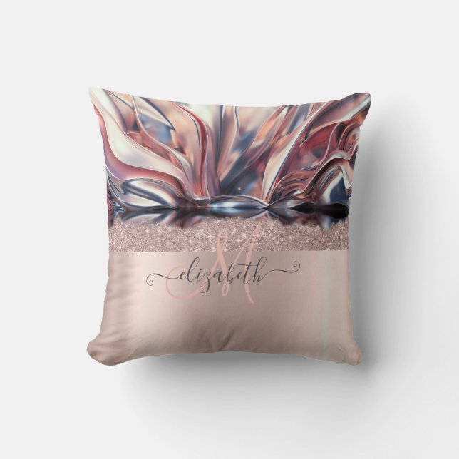 Modern Glitter Rose Gold Monogram Abstrakt  Kudde (Framsida)