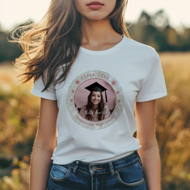 Modern Glitter Round Photo Studenten T Shirt (Skapare uppladdad)