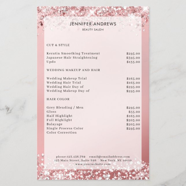 Modern Glitter Salon Pris List Flyer (Framsidan)