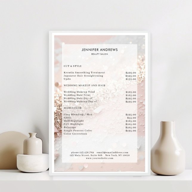 Modern Glitter Salon Pris lista Poster (Modern Glitter Salon Price List Poster)