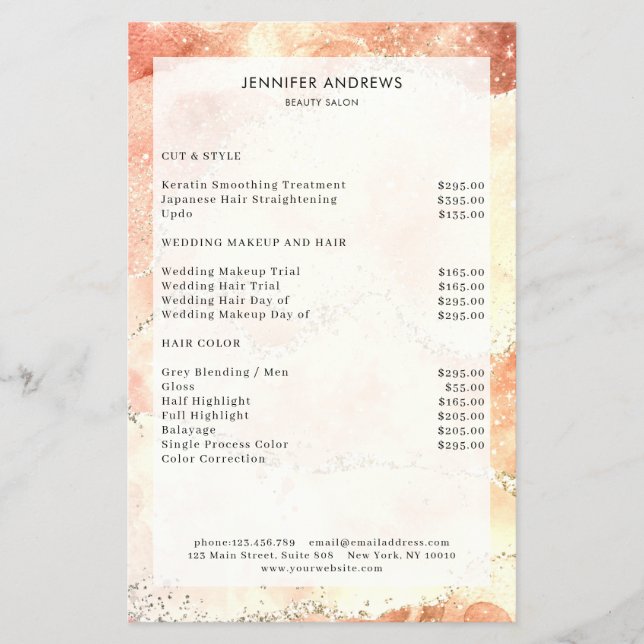 Modern Glitter Salon Pris    ListFlyer Flygblad (Framsidan)