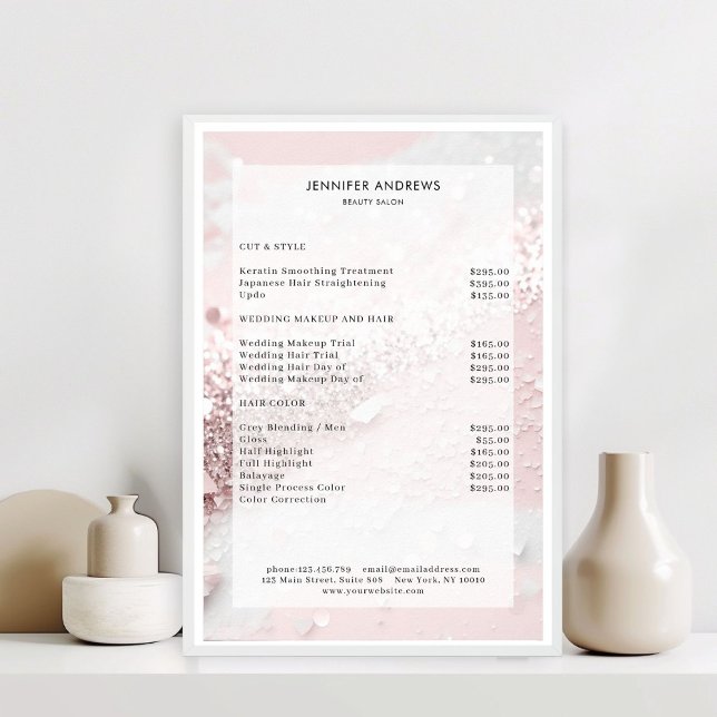 Modern Glitter Salon Prislista Poster (Modern Glitter Salon Price List Poster)