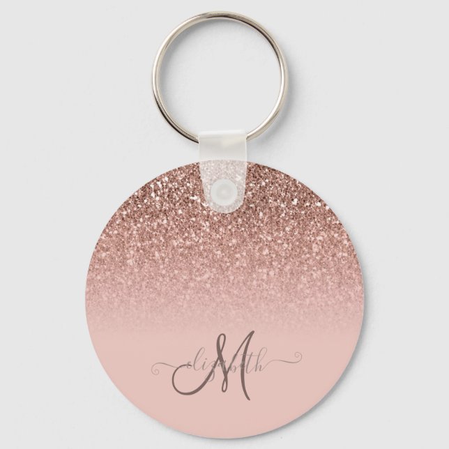 Modern Glitter Sekvens Ombre Cool Monogram  Nyckelring (Framsida)