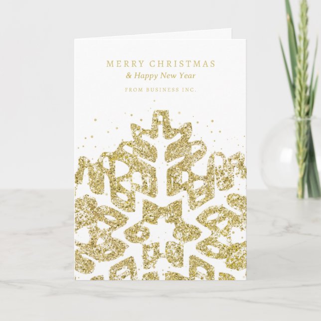 Modern Glitter Snowflake Corporate i Guld jul Helgkort (Framsida)