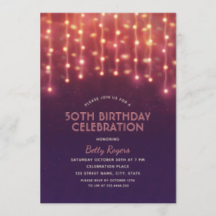 Modern Glitter String Ljus i 50:e Födelsedagsfeste Inbjudningar