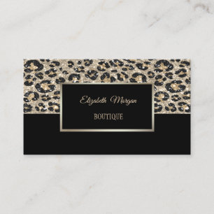Modern glitter svart leopardtryck, ram visitkort