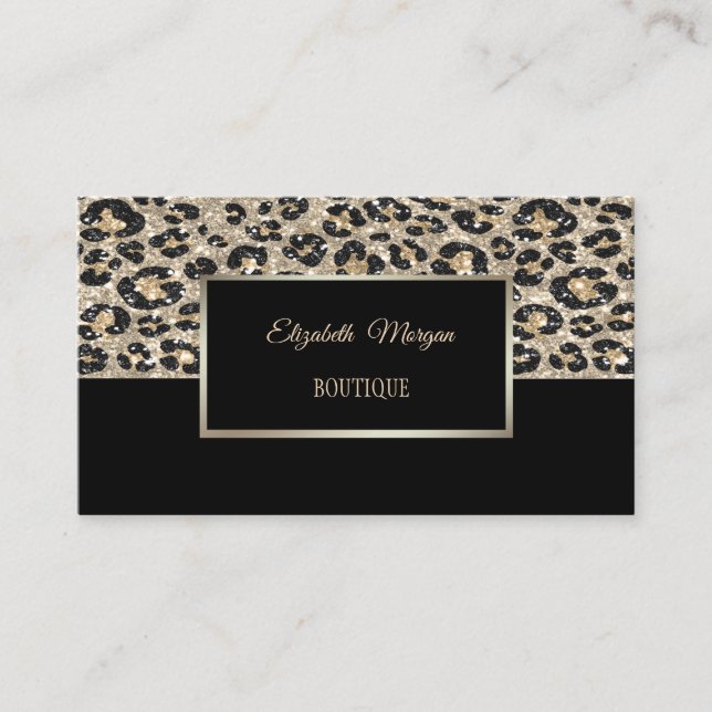 Modern glitter svart leopardtryck, ram visitkort (Framsida)
