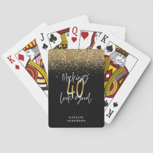 Modern glitter svart och guld 40-årsdag casinokort