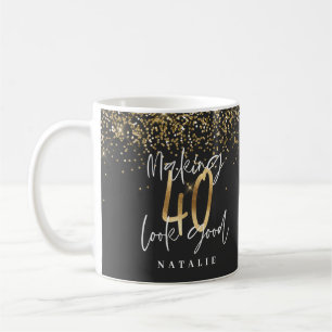 Modern glitter svart och guld 40-årsdag kaffemugg