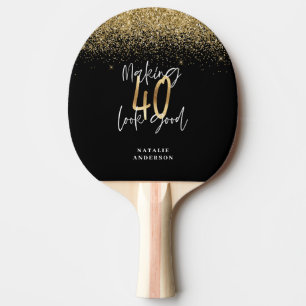 Modern glitter svart och guld 40-årsdag pingisracket