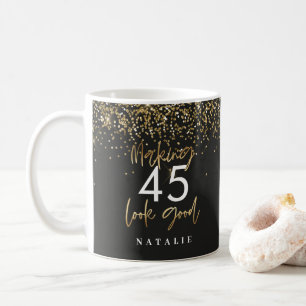 Modern glitter svart och guld 45-timmarskaffe  kaffemugg
