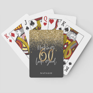 Modern glitter svart och guld 60-årsdag casinokort