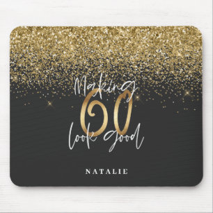 Modern glitter svart och guld 60-årsdag musmatta
