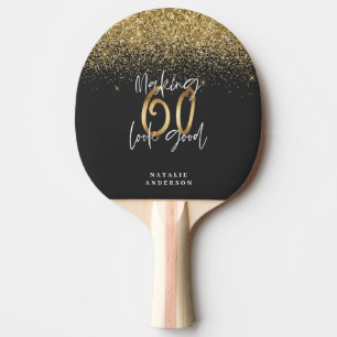 Modern glitter svart och guld 60-årsdag pingisracket
