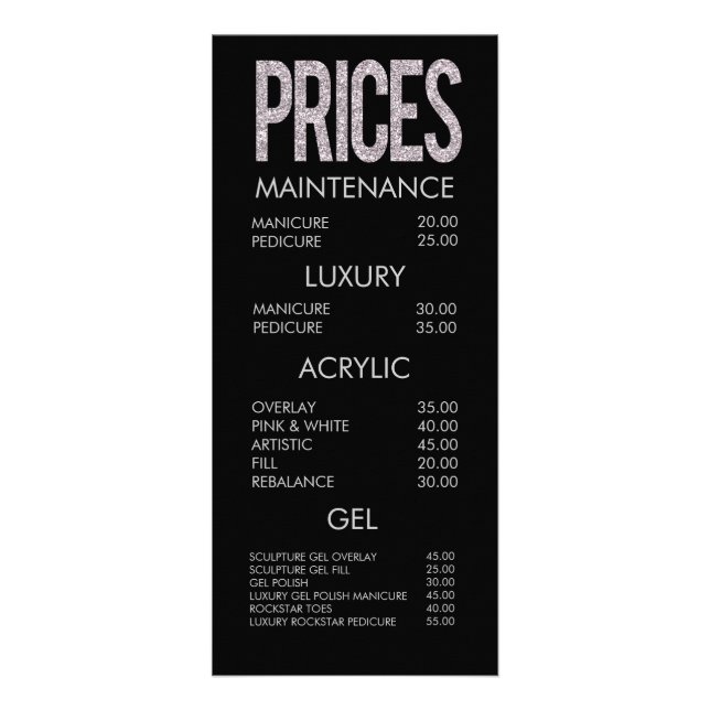 Modern Glitter Typography Salon Menu-kort Reklamkort (Framsidan)