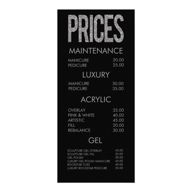 Modern Glitter Typography Salon Menu-kort Reklamkort (Framsidan)