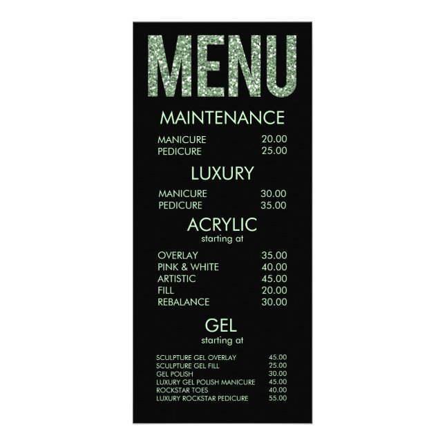 Modern Glitter Typography Salon Menu-kort Reklamkort (Framsidan)