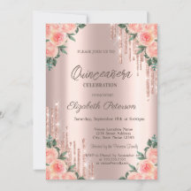 Modern Glitterdroppar Blommig Roséguld Quinceanera